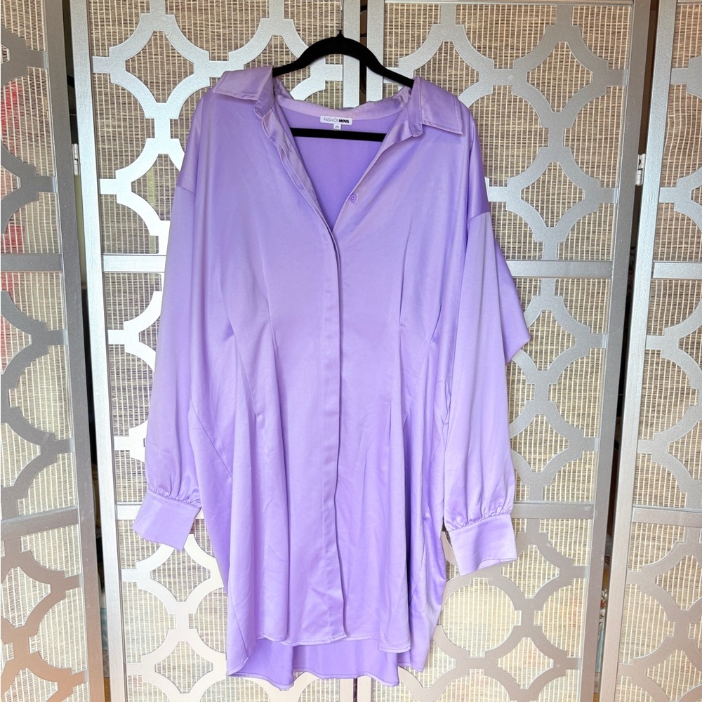 Fashion Nova Lavender Button-Up Tunic Blouse